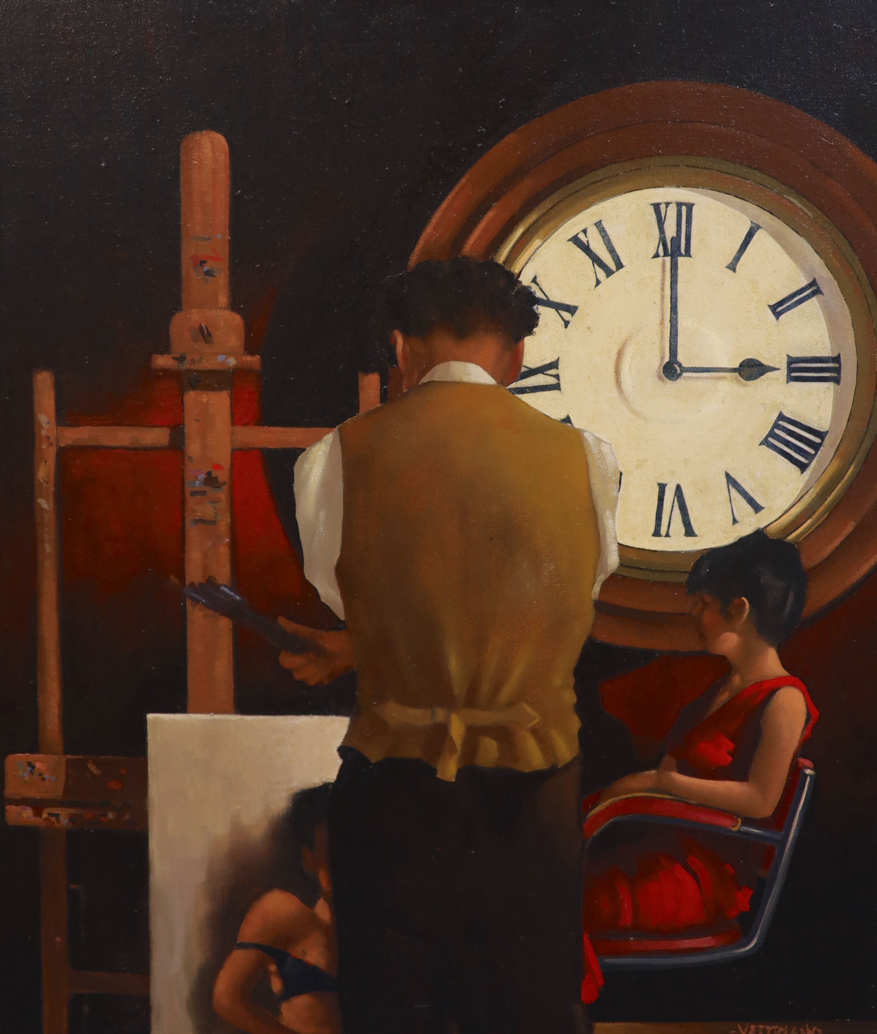 Jack Vettriano (1951-), 'The Critical Hour of 3am', oil on canvas, 61 x 50cm